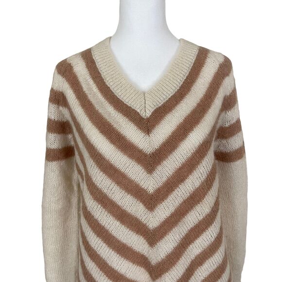 & Other Stories Small Sweater Vneck Striped Wool Mohair Ivory Brown - Picture 6 of 10